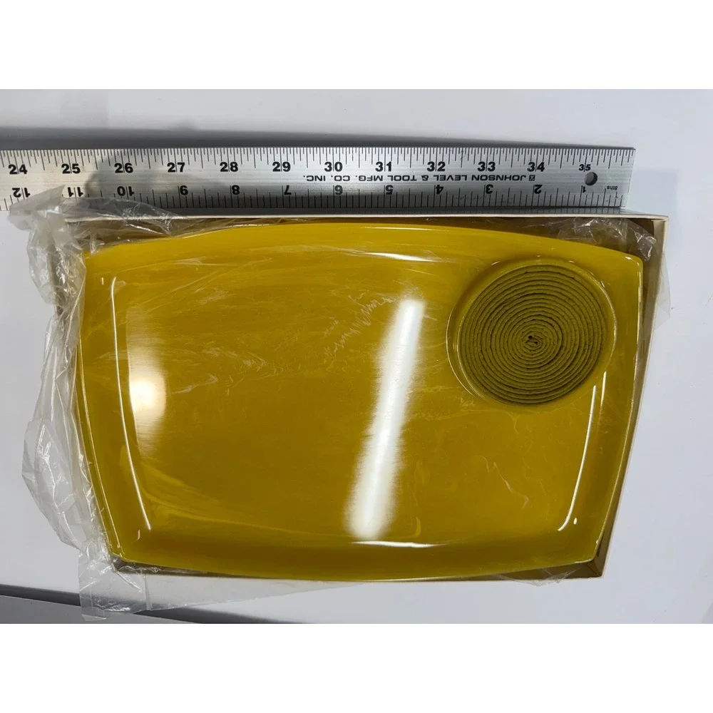 Vintage MCM Mustard Yellow Marbled Snack Trays Set of 4 with Coasters